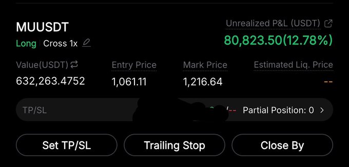 The image shows a screenshot from an app that displays information about a trade in a cryptocurrency, with details such as the name of the coin being traded (bitcoin), its current price, the amount of money being exchanged, and the estimated future value after the trade. The app's interface appears to be black, but it is labeled "Long Long Cross X", which might indicate that this particular transaction is long-term in nature rather than short-term or immediate. The post related to the image encourages users to share their thoughts on equity perps and the overall cryptocurrency market.