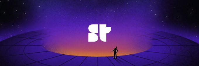 A stylized digital illustration featuring a silhouetted figure standing before a glowing purple portal displaying the letters 'st'.