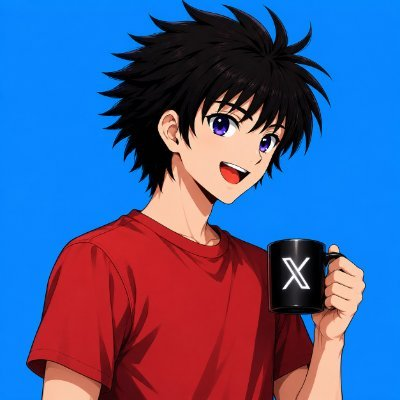 In this image, there's a young man with spiky hair wearing a red shirt holding a black coffee cup against a blue background. The caption of the image reads "gm happy saturday every big result starts with small actions repeated consistently keep moving forward, even when the progress feels slow @NomismaNetwork @quipnetwork @useTria @TheARCTERMINAL @3look_io". This post seems to be promoting a social media account or a brand related to coffee and daily life.
