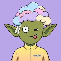 A cartoon illustration of a green-skinned character labeled 'Goobs' wearing a yellow jacket and sporting colorful pastel hair.