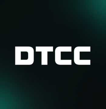 A simple, bold graphic displaying the white text 'DTCC' against a dark background with subtle green lighting gradients.