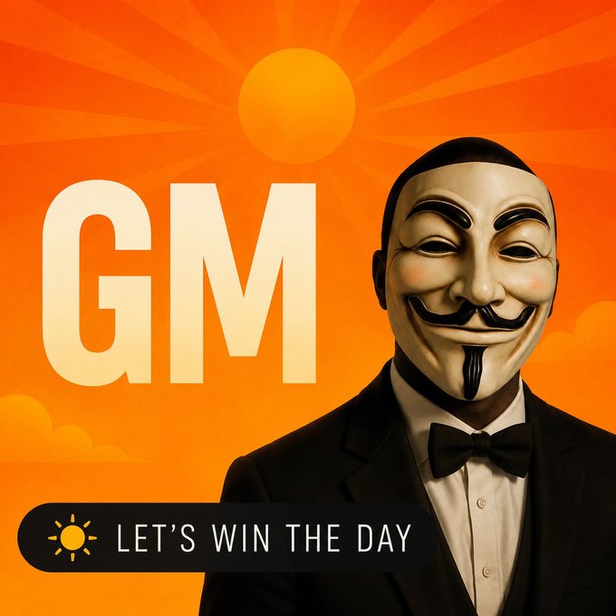 The image features a man wearing a mask, possibly an anonymity mask like the famous "Man in black" from the movie "The Dark Knight". The man appears to be dressed in a suit and tie, giving him a formal appearance. The background of the image is orange with white text that reads "GEM", which could potentially be related to the post or just part of the image's design.