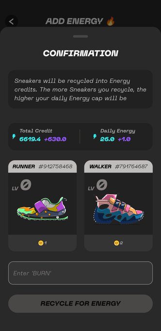 The image shows an advertisement or screen that displays a list of sneakers, their models, colors, and other details. The text at the bottom of the image reads, "StepNgo #27 energy I've burned a lot of virtual shoes in the last few years :)) Just a little more and I'll reach 30/day. Here are the activation codes if you want to test the app for FREE". This message might be promoting an app that helps users recycle old sneakers into energy, connecting the content on the screen with the advertisement.