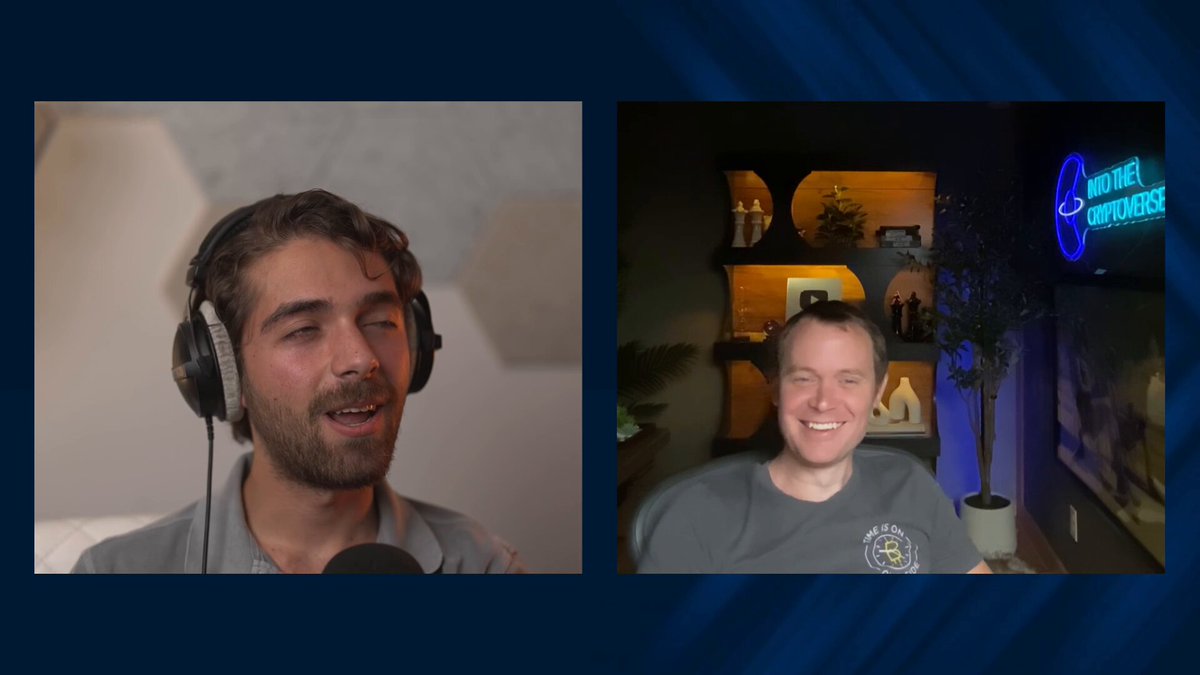 The image shows two men sitting behind microphones, with one man wearing headphones and talking into a microphone while the other man sits without any visible audio equipment. The background features a blue wall with a neon sign that reads "My 1,000th video on the Crypto Kid channel is officially up! And it'S A MUST-WATCH conversation with @benjamincowen where Ben breaks down: 1. How much lower Bitcoin will go 2. When he will start buying 3. Bitcoin dominance Watch it here: youtu.be/NLYF6Ngb3Lg". The image is related to the post because it features two men talking into microphones, which could be part of a conversation about Bitcoin or another topic discussed on the Crypto Kid channel.