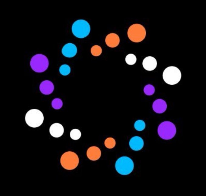 A circular logo featuring dots arranged in a ring, with each dot's color and size representing a different data dimension of a single metric—visually illustrating Nodiens Coin Insights' approach of condensing multiple crypto indicators (community sentiment, trading activity, volatility, and risk) into one unified, color-coded snapshot.
