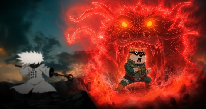 A dramatic digital illustration showing an anime character with white hair confronting a glowing red dragon spirit, with a cat-like figure wearing sunglasses in the foreground.