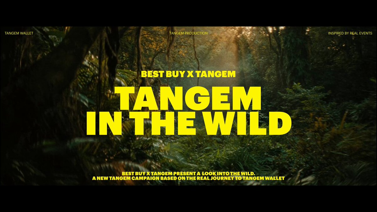 The image features a movie poster for "TANGEM IN THE WILD" starring a man wearing a yellow shirt. The poster has a black background with white text that reads "Best Buy X TANGEM IN THE WILD". Below this, there is a list of facts about the movie and its cast members.