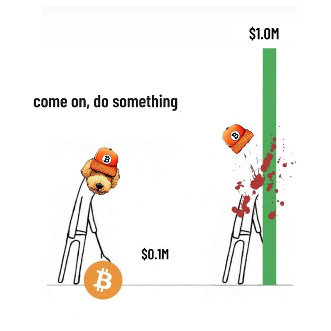 Drawing that includes a Bitcoin logo and 0.1M comes with instructions to "come on do something." Next to a man