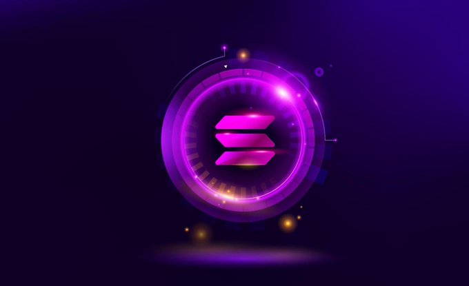 A glowing purple circular emblem featuring the Solana ($SOL) logo sits against a dark background, serving as a visual anchor for a giveaway promotion offering 50$ to anyone who shares their Solana wallet address along with a follow and engagement (like, RT, or pinned post).

The image directly reinforces the post by prominently displaying the Solana (SOL) branding, signaling the cryptocurrency being promoted and giving away.