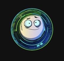 An illustration of a distressed, wide-eyed emoji face encased in a circular, digital-style frame against a dark background.