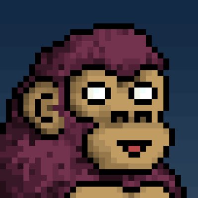 A pixel art rendering of a cartoon ape with a wide, cheerful grin, drawn with chunky purple and tan tones against a dark blue background. The image ties to the post's announcement of a profile picture update for "Dumpstr," featuring a Kong-inspired design that nods to the CyberKongz NFT brand.