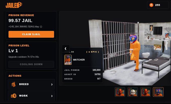 In this image, a player has joined a virtual prison game called Jail Dots Fun with one of their characters who looks like an orange jail guard. The character is standing by a cell gate behind an orange jail guard wearing the same color outfit. The player seems focused on managing and breeding the prisoners within the game. The post that the player is viewing mentions their earned points, which amount to 145k dollars per day. Furthermore, there are two invite codes available for the player if they need any assistance or want to join in on the fun.