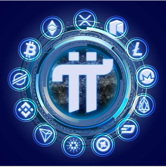 The image features the Pi Network logo (π) at the center, surrounded by various cryptocurrency symbols including Bitcoin (B), Ethereum (Ξ), XRP, Litecoin (Ł), Monero (M), Stellar, NEO, Tron, Cardano, BNB, and others, all displayed on a blue technological background.

**Caption:** A circular arrangement of major cryptocurrency logos—including Bitcoin, Ethereum, XRP, Litecoin, Monero, NEO, and Cardano—encircles the central Pi Network (π) emblem, symbolizing Pi's place within the broader crypto ecosystem and its potential impact amidst evolving regulations and financial reforms.