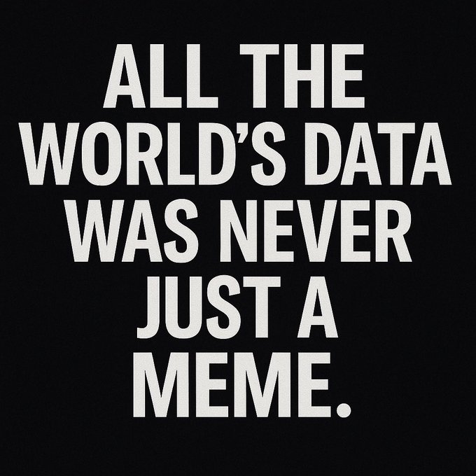 A black and white text graphic reading 'ALL THE WORLD'S DATA WAS NEVER JUST A MEME.'
