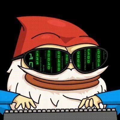 A cartoon duck character wearing a red cap and Matrix-style digital sunglasses with green code, typing on a keyboard.