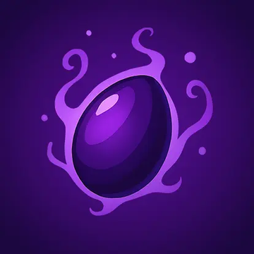 Digital illustration of a purple magical orb or eye with tentacle-like flames on a dark purple background.