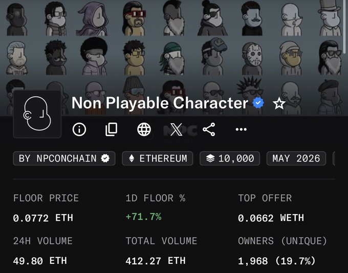 "Nonplayable character (NPC) player" is displayed in a larger font size than other items, indicating its importance in this particular context. The post seems to be about a new series of NPCs that have been bought by players for $3, creating excitement among collectors and increasing the value of these characters. There are two NPCs currently in play: an elf and a man wearing glasses. These characters appear to be at different levels of playability, and their statuses can change as the players progress through the series. The post also features some text about a price floor and what the players should do with this new collection, suggesting that players have been spending money on these NPCs to invest in their value or complete their sets.