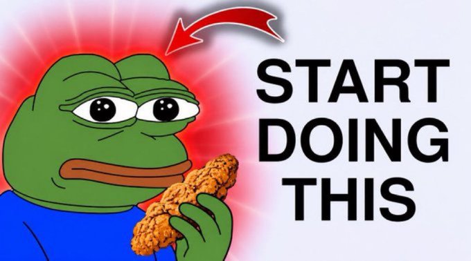 The Pepe the Frog character eating fried chicken next to the text 'START DOING THIS' with a red arrow pointing at him.