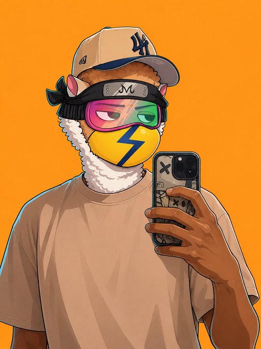 A cartoon illustration of a character wearing a cap, ski goggles, and a yellow face mask with a lightning bolt, holding a smartphone to take a mirror selfie.