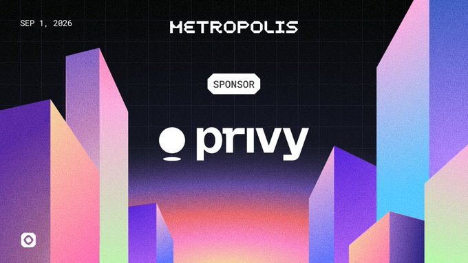 A promotional graphic for 'METROPOLIS' dated SEP 1, 2026, sponsored by Privy, featuring a colorful geometric 3D cityscape.