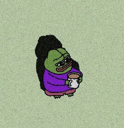 The image features a cartoon frog with a purple sweater holding a cup of coffee, sitting against a green background. The caption below the image reads "GM to frens stacking mp points on @TermMaxFi Stay hope for $Tmx Soon Never forget @useTria . . ." which seems to be related to the post about GM to frens stacking mp points on @TermMaxFi.