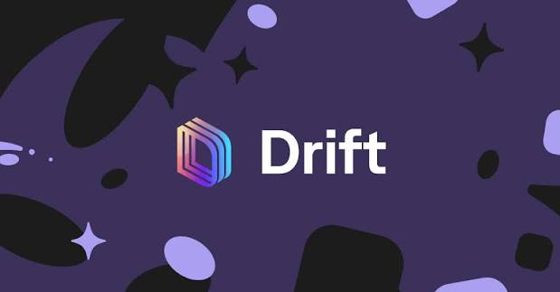A purple graphic displaying the Drift logo with the word 'Drift' next to a colorful hexagonal icon, surrounded by star and shape designs.