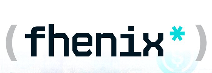 The fhenix logo featuring the brand name in dark blue lowercase letters with a teal asterisk, framed by gray parentheses.