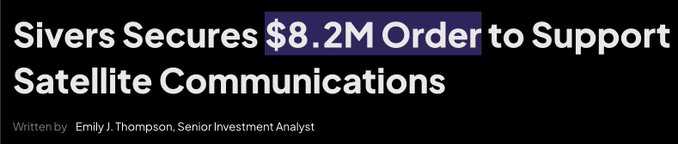 The image features a graphic of the text "SIVERS SECURES $8.2M OF ONLINE VOLUME OPPORTUNITIES TO SUPPORT Satellitecommunications". This description highlights an opportunity for someone seeking an order worth $8.2 million, specifically related to satellite communications. The text emphasizes the potential value and benefits associated with this particular order.