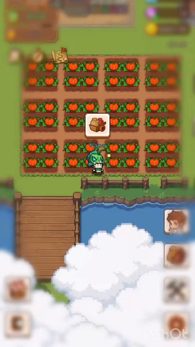 The image shows a cartoon-like scene of a man standing next to a wooden bridge over water with clouds above him. The man appears to be wearing a hat and holding an object that resembles a sword or a shield, possibly a shield made from oranges. There are also other objects in the scene such as a boat on the water and a bird flying nearby.