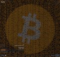 A stylized image of the Bitcoin logo, featuring the iconic 'B' symbol in blue-gray tones against a textured golden-brown circular background.