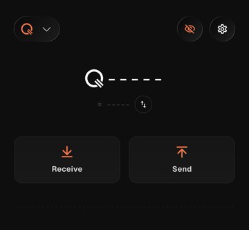 A dark-themed app interface displays 'Receive' and 'Send' buttons below a connection icon and a six-digit code entry field.