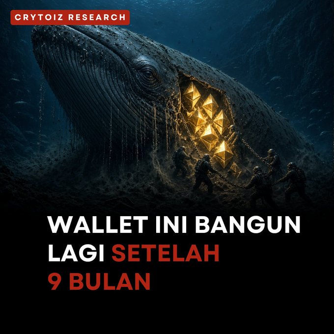 An illustration shows divers extracting glowing gold Ethereum-shaped crystals from a massive whale underwater, with the text 'CRYTOIZ RESEARCH' and 'WALLET INI BANGUN LAGI SETELAH 9 BULAN'.