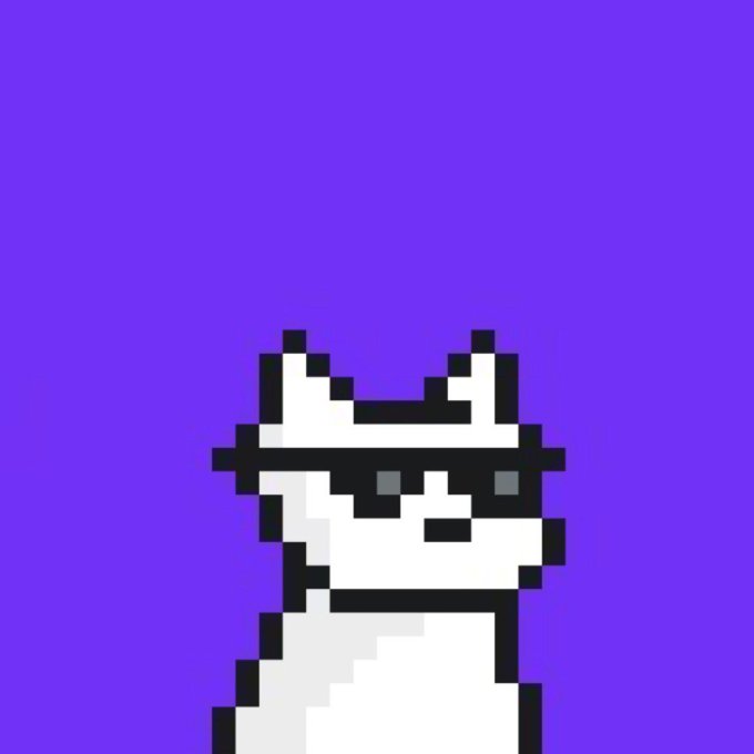 A pixel-art image of a white wolf or dog wearing a black headband against a solid purple background. The character serves as a mascot for the Wolfink project, complementing the giveaway announcement about a free mint on ink and raffle details.