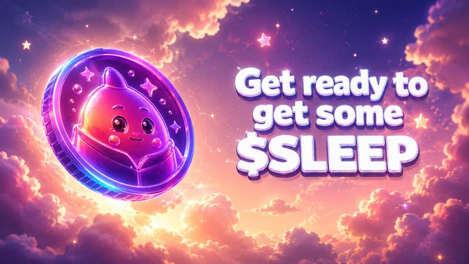 The image features a coin with a cute face on it, floating in space against a backdrop of clouds. The text "Get ready to get some sleep" is displayed below the coin, suggesting that there might be an advertisement or promotional material related to sleep or wellness.