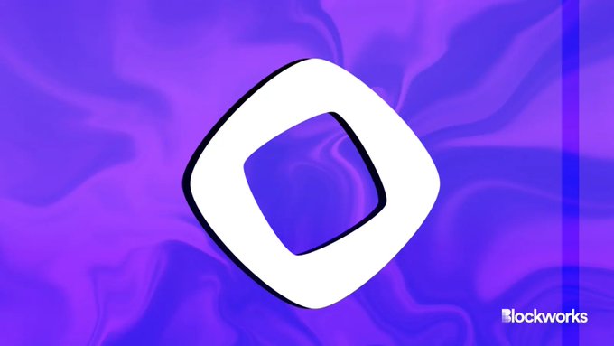 A stylized white rounded-square logo sits against a flowing purple liquid background, with the "Blockworks" watermark in the bottom right corner, visually representing the significant week for the MON token highlighted in the post.