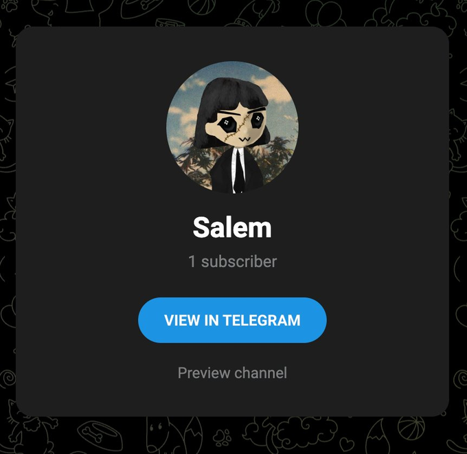 The image displays a Telegram channel preview for "Salem" with 1 subscriber and a "View in Telegram" button. This serves as a promotional call-to-action for the post, which highlights multiple successful crypto callouts (including $CATE, $ANSEM, $SI, and $Swordcat) to attract users to join the Salem Telegram channel at t.me/Salemxbt.