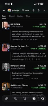 A screenshot of the Robinhood app showing a watchlist with stocks like RP, Justice for Lucy, RP Bruce Willis, and Jail Lindsay Clancy, all displaying significant gains (e.g., RP up +$10.05, Justice for Lucy up +$7,102.61), humorously poking fun at the "charity coin" trend where people invest in satirical or absurd ticker names.