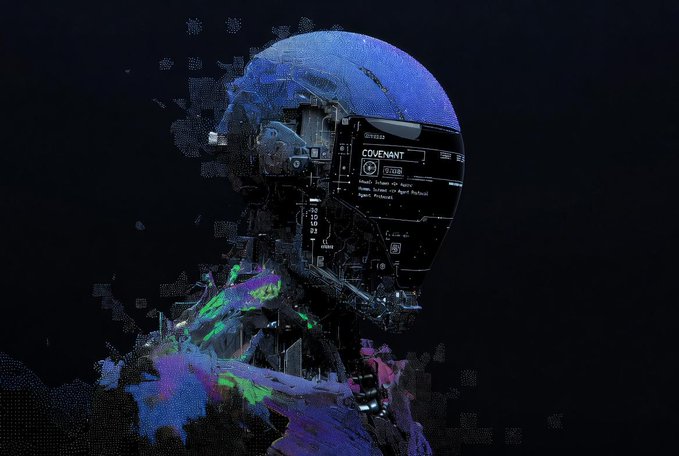 The image features a robot with a blue helmet, which appears to be made of plastic or metal. The robot has a futuristic design that gives it an air of advanced technology. The background of the image is dark, making the robot stand out even more. There are also some text elements in the image, including "Focus on what is in the image and how it relates to the post." This suggests that there might be a connection between the robot's design or features and the content of the accompanying post about AI agents.