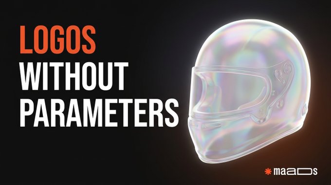 A promotional graphic featuring a holographic iridescent racing helmet alongside the text "LOGOS WITHOUT PARAMETERS" and the "MaaDS" logo, visually reinforcing the post's point about major crypto brands (Binance, OKX, Kraken, Coinbase, Stake) investing heavily in Formula 1 sponsorships without relying on UTM tracking parameters for brand awareness.