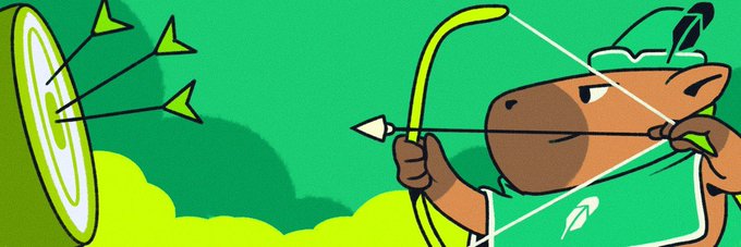 A cartoon illustration of a beaver character wearing a green outfit drawing back a bow and arrow, aiming at a green target with multiple arrows already striking it.