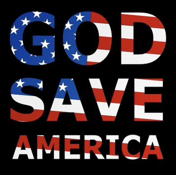 A graphic displays the text "GOD SAVE AMERICA" with each letter filled with an American flag pattern against a black background. The patriotic image accompanies a post celebrating Senator Marsha Blackburn's declaration to Senator Thune that they will stay in session until legislation is passed.