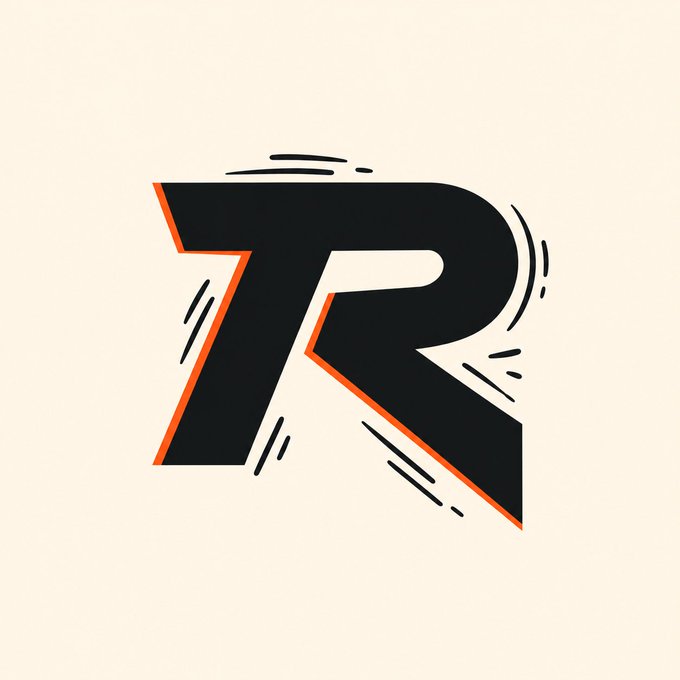A stylized black letter 'R' logo with an orange offset shadow and small motion lines, set against a beige background, suggesting speed and dynamism.