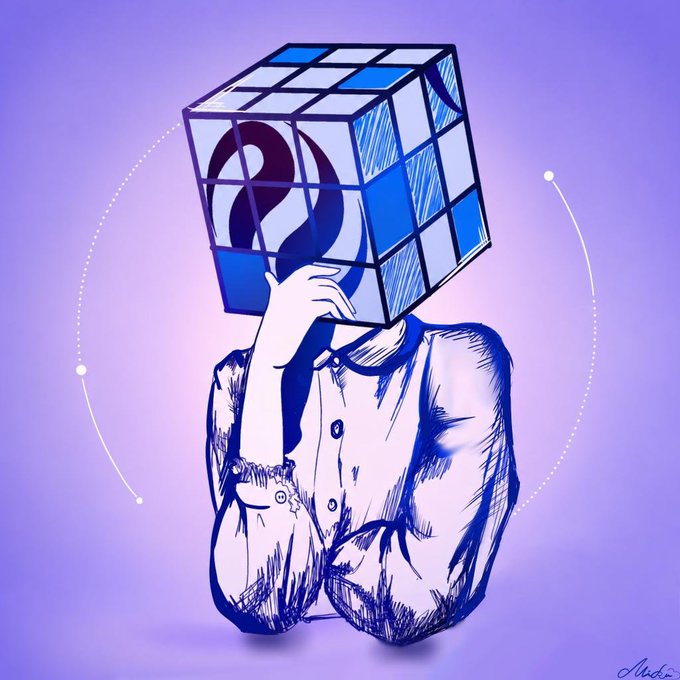 A person with a Rubik's cube for a head sits contemplatively in purple tones, symbolizing the complexity and problem-solving nature of building financial infrastructure.

The image's puzzle cube head visually reinforces the post's message about Injective ("@injective") tackling the intricate challenge of building better on-chain finance infrastructure across trading, RWAs, stablecoins, payments, and derivatives—not as "just another L1," but as a careful puzzle being solved piece by piece.