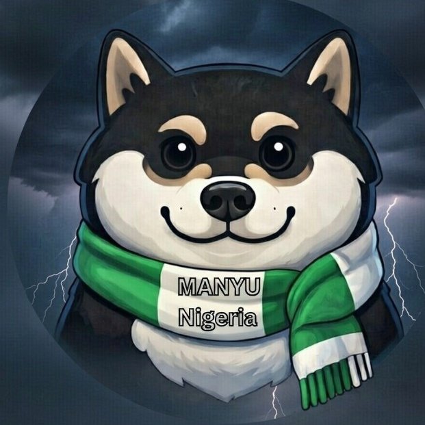 The image features a black and white dog wearing a green scarf with the words "MANNYU Nigeria" written on it, which appears to be a meme or a graphic design. The caption below the image reads "$MANNYU is the KING of #MemeCoin". This suggests that the image might be related to a social media platform where users can share and repost images with text overlays, such as "#Mannyu Nigeria" in this case.