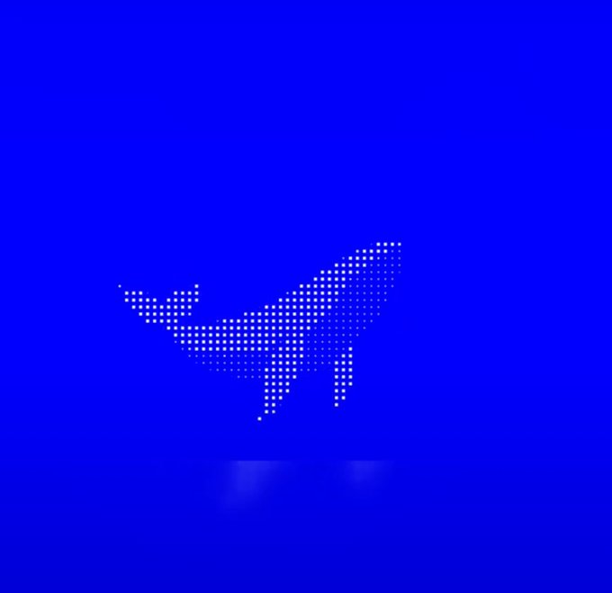 A pixelated white whale logo, the emblem of the Aqua network, is displayed against a blue background. The image visually reinforces the post's discussion of Aqua's trading volume milestone on 1inch, symbolizing the early growth and momentum of the platform.