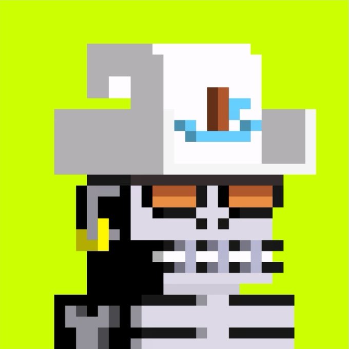A pixel art image showing a gray character in a spacesuit with a brown visor against a bright green background.