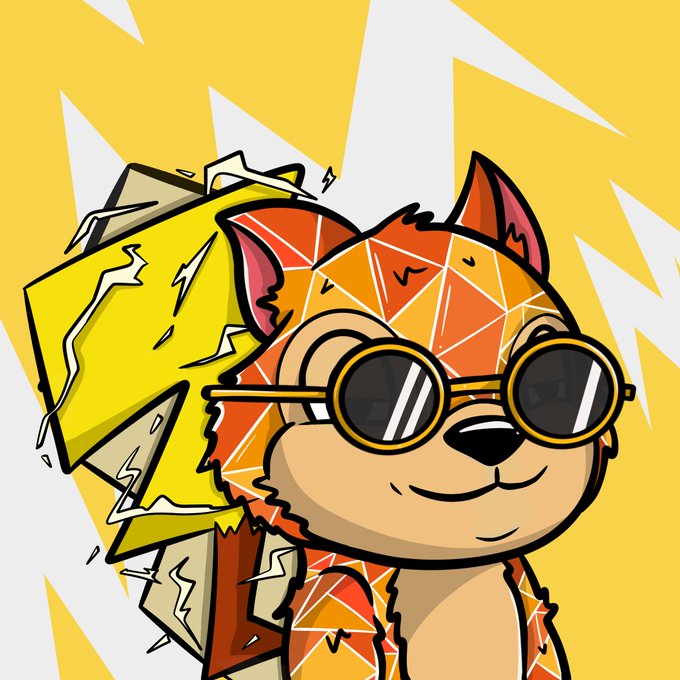 An illustration of an orange and tan cartoon dog wearing dark round sunglasses, holding a yellow box, against a yellow and white background.