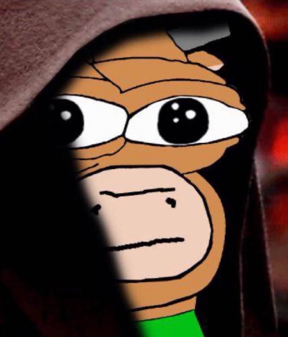 A cartoon monkey with an exaggeratedly large, wide-eyed expression stares out from beneath a brown hood, while a sliver of green below hints at money. The image humorously conveys shock and awe at the post's claim that Nvidia's market cap dwarfs all of crypto combined, emphasizing the limitless ambition suggested.