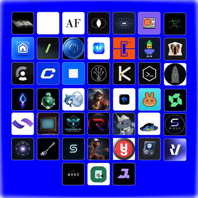 The image features a grid of square icons, each representing a different company or project within the @aeonframework ecosystem. The companies include "Agentic", "Governance", "AI-driven Liquidity", "Developer Tools", "Lifecycle Management", and "Liquidity". These projects are represented by various symbols such as a guitar, a book, an apple, a robot, and a car. The image also includes text that provides information about the companies or projects within the @aeonframework ecosystem.