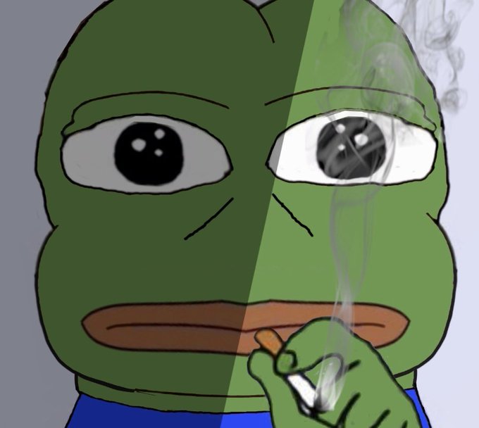 A digital illustration of Pepe the Frog smoking a cigarette with a tired, droopy-eyed expression, visually representing the meme used to convey exhaustion about repeatedly watching "$Link" return to the $10 price level.